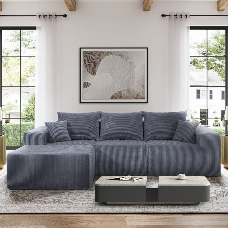 4-Piece Modular L-Shaped Sectional Sofa, No Assembly Needed, Convertible Couch with Spacious Chaise Lounge, Premium Corduroy Upholstery, Flexible Layout for Living Room or Apartment