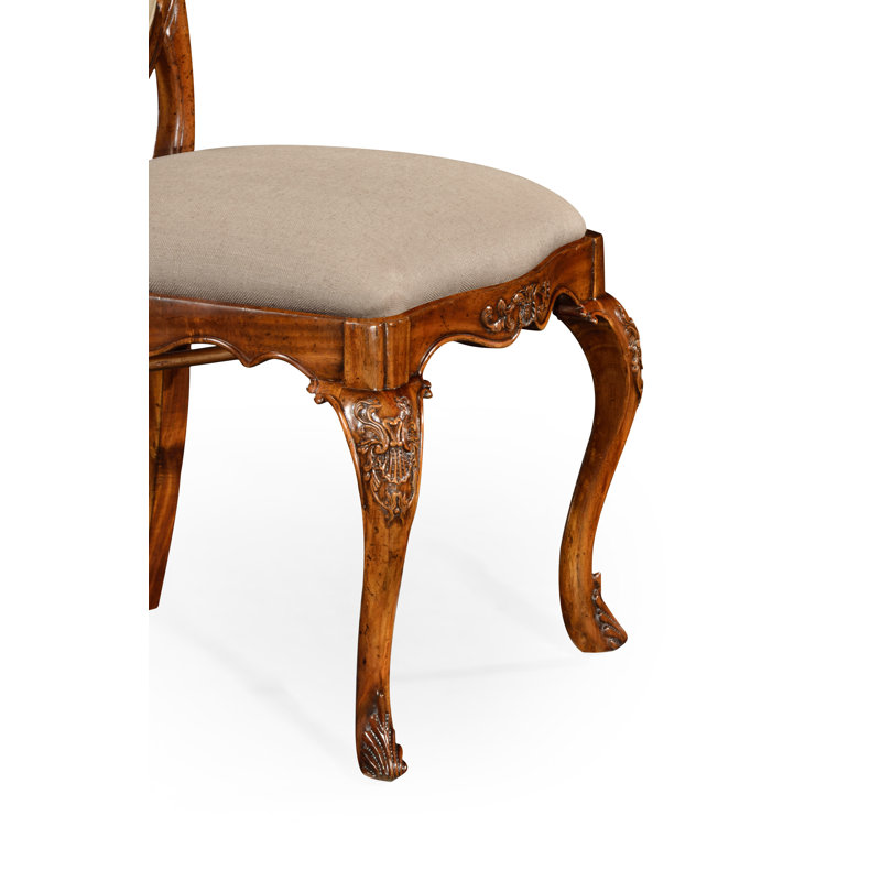 Chaise rembourrée en cuir véritable Buckingham, Brun clair, Bois de satin moyen