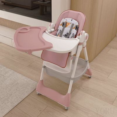 Chaise haute réglable pour bébé de 0 à 6 ans - Siège de nourrisson portable avec ceinture de sécurité, roues verrouillables silencieuses et conception facile à nettoyer pour la maison, la salle à manger, le salon et la chambre à coucher (rose)