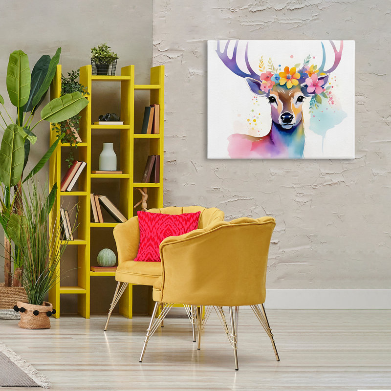 Art floral sur toile, "Floral Garland Deer" par Amber Clarkson, H 30 po x l 40 po