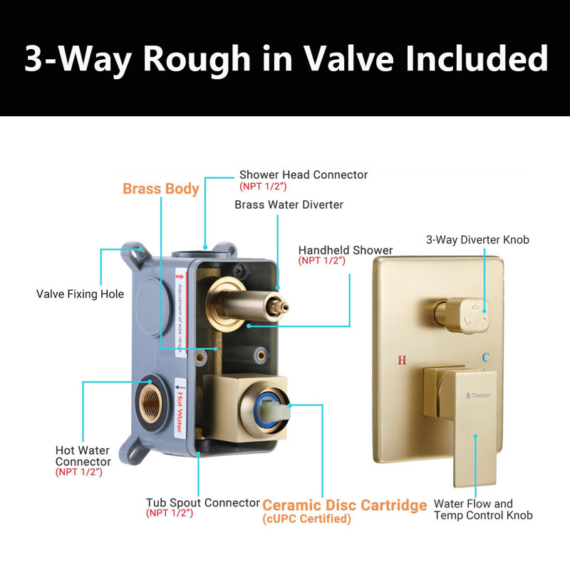 Swiveling Wall Mount Tub Filler Faucet With Handheld Shower, Brushed Gold