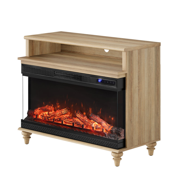 TV Stand With 36" Electric Fireplace For 43 Inch TV, Wood TV Console Table Storage Cabinet For Living Room, Oak