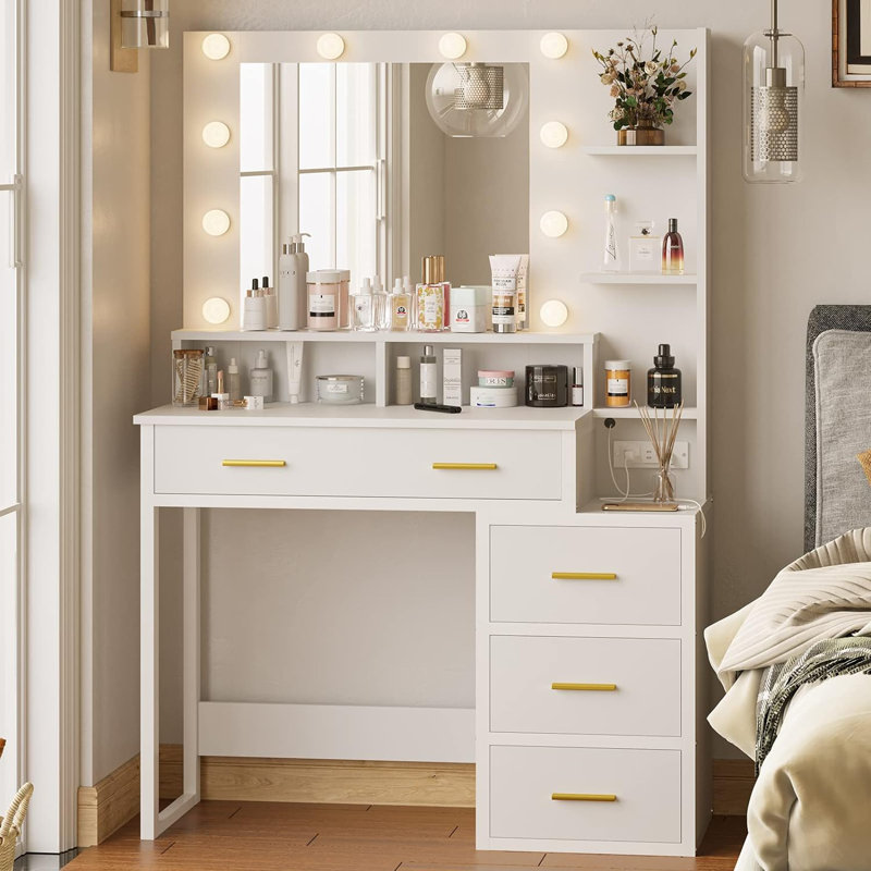 Malaisia Vanity Set with Mirror, White