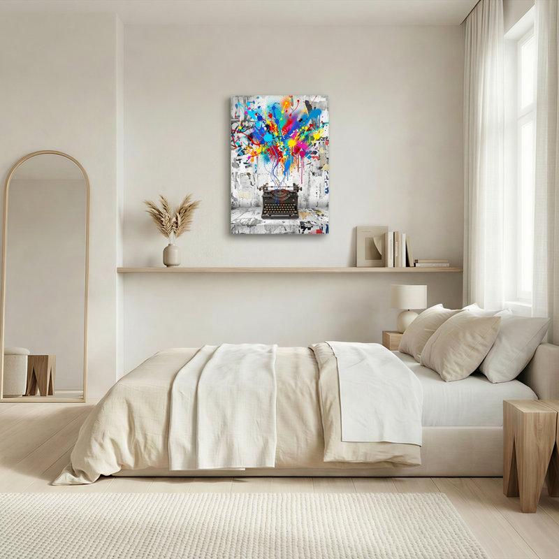 Ensemble de 1 tableau sur toile « Explosion de machine à écrire », 48"H x 32"W, Toile tendue