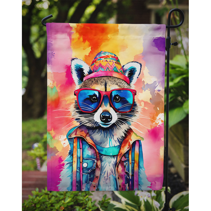 Drapeau de jardin hippie et raton laveur