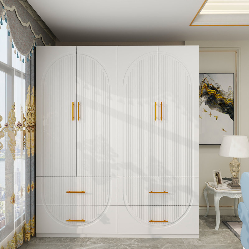  Armoire-penderie blanche avec portes à fermeture douce - 3 tablettes à 3 niveaux et armoire à 4 tiroirs en bois aggloméré pour la chambre à coucher