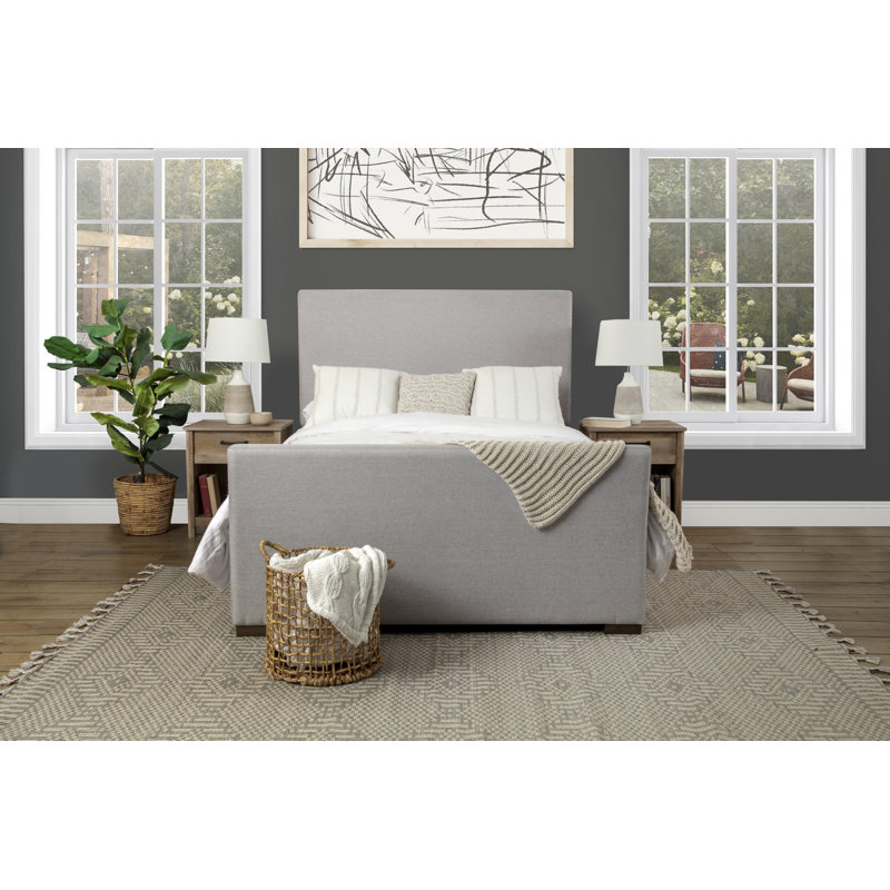 Lit tapissier Andrades Hanford, lin gris, grand pied de lit, grand, Grand, Gris clair