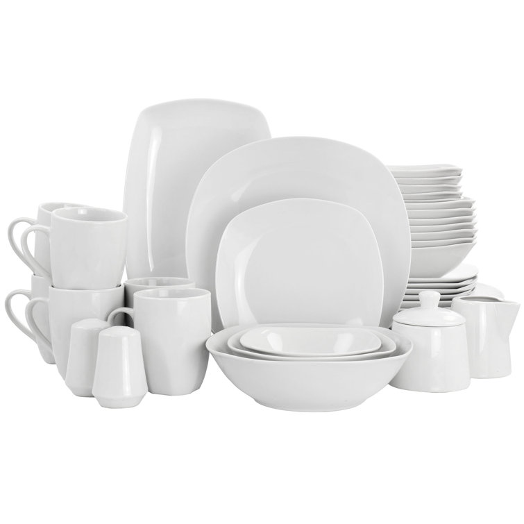 Latitude Run® Classic Pearl Fine Ceramic 39 Piece Soft Square Dinnerware Combo Set In White
