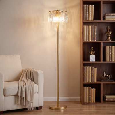 Lampe sur pied moderne en or 63 po avec abat-jour en verre texturé, lampe sur pied 3 lumières pour le salon
