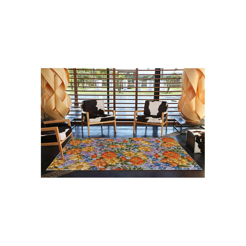 Tapis floral multicolore lavable à la machine, Carré 3 pi 11 po