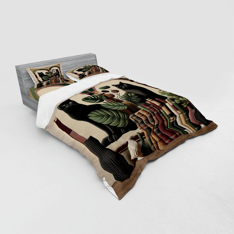Ensemble de literie pour chat Ambesonne et brun sable vert marron, King Duvet Cover + 3 Additional Pieces