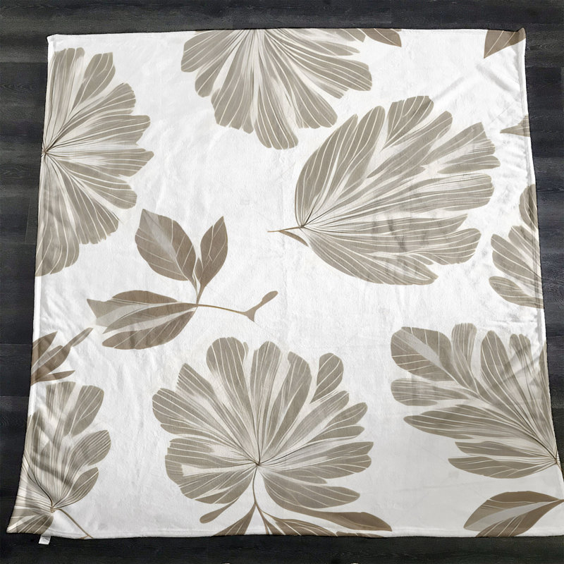 Throw Blanket, 51" W x 60" L, Floral/Abstract, Tan/Gray