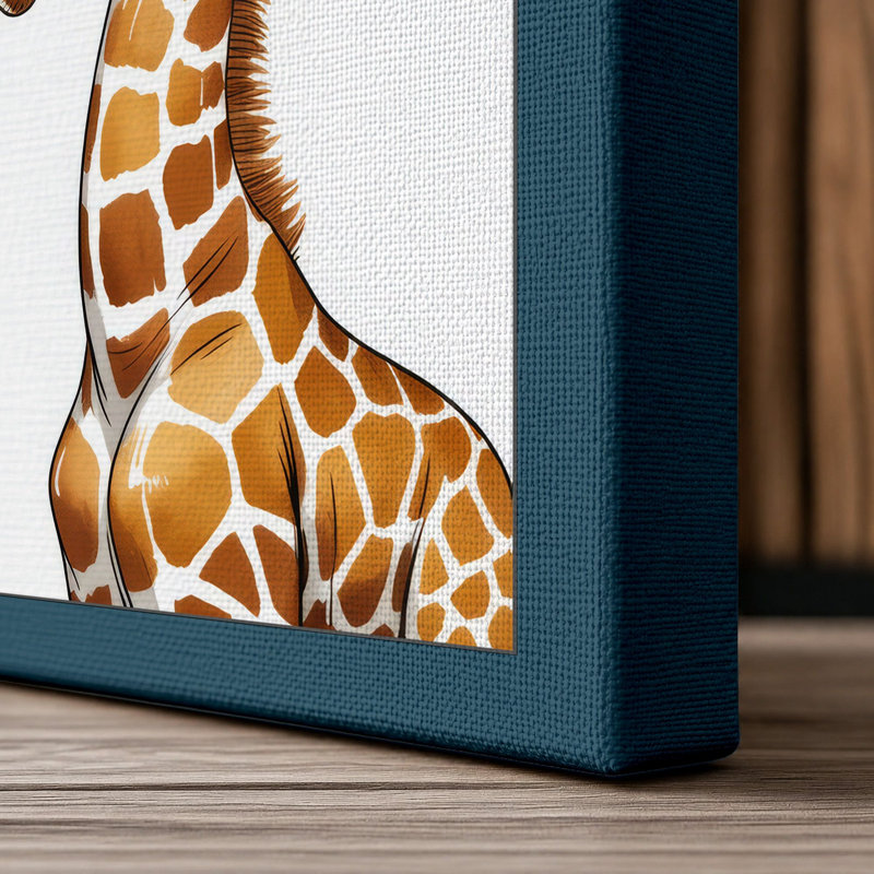 Three Giraffes Boho 1 Piece Wrapped Canvas Wall Art, 30x20 - 76.2 x 50.8 cm, Teal Border