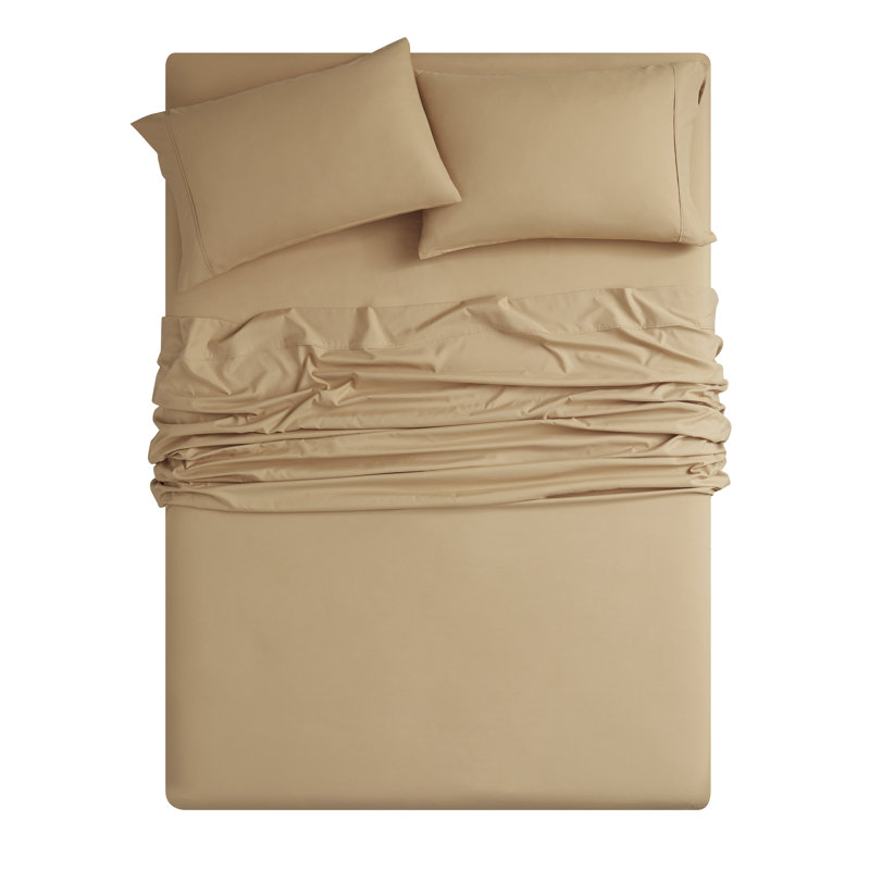 Ensemble de draps en bambou à densité de tissage 1800 fils Bibb Home, Ensemble de draps pour lit très grand californien, Doré