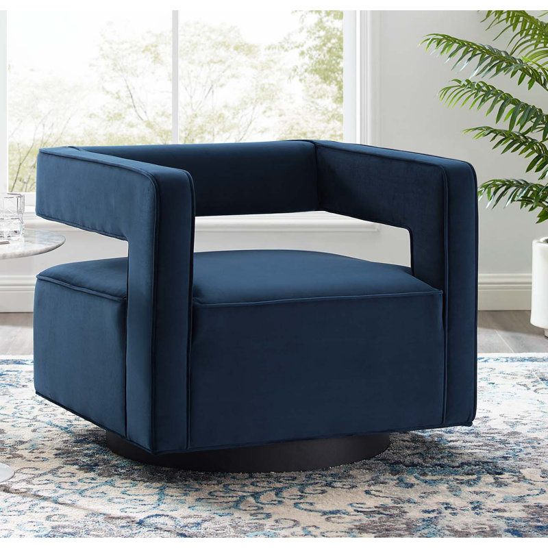 Fauteuil pivotant en velours Booth Performance, Bleu minuit