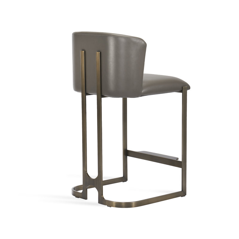 Banks Upholstered Stool with Metal Frame, Polished Nickel, Counter Stool (26” Seat Height), Alpine White
