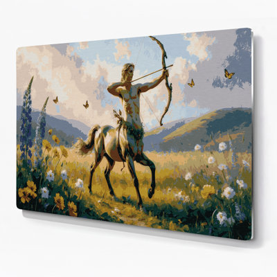 SciFi Centaur archer in meadow Beige Metal Wall Art