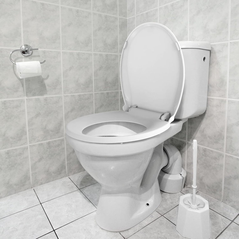 Siège de toilette rond de 17 pouces, matériau PP sécuritaire, fermeture silencieuse, installation facile avec quincaillerie incluse, ajustement universel pour les toilettes standard blanc