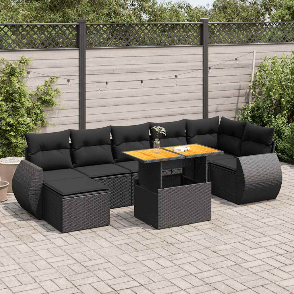 Vidaxl 8-Tlg. Garten-Sofagarnitur Mit Kissen Schwarz Poly Rattan