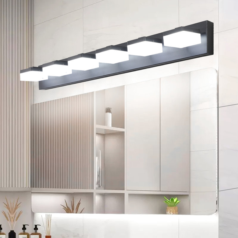 Miroir de salle de bain noir à 6 lumières pour salle de bain et maquillage, Noir mat