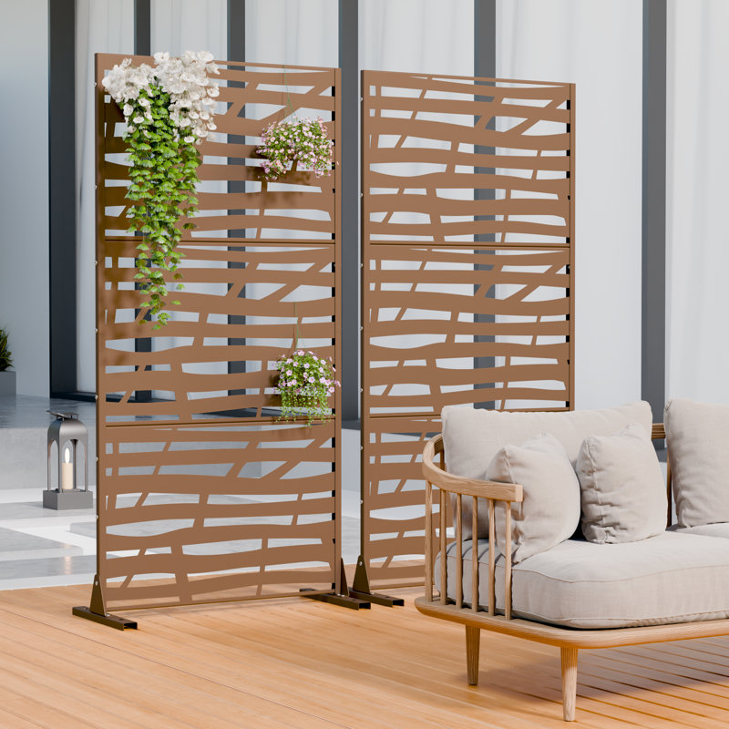 Écrans d'intimité d'extérieur en métal 72 po x 35,5 po Jungle, Brun, H 72 po x l 35,5 po x P 16 po