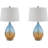 Set Of 2 Modern Table Lamps With Ombre Crackled Glass Base, Tapered Drum Shade, And Rotary On/Off Switch, Perfect For Bedside Or Study Lighting