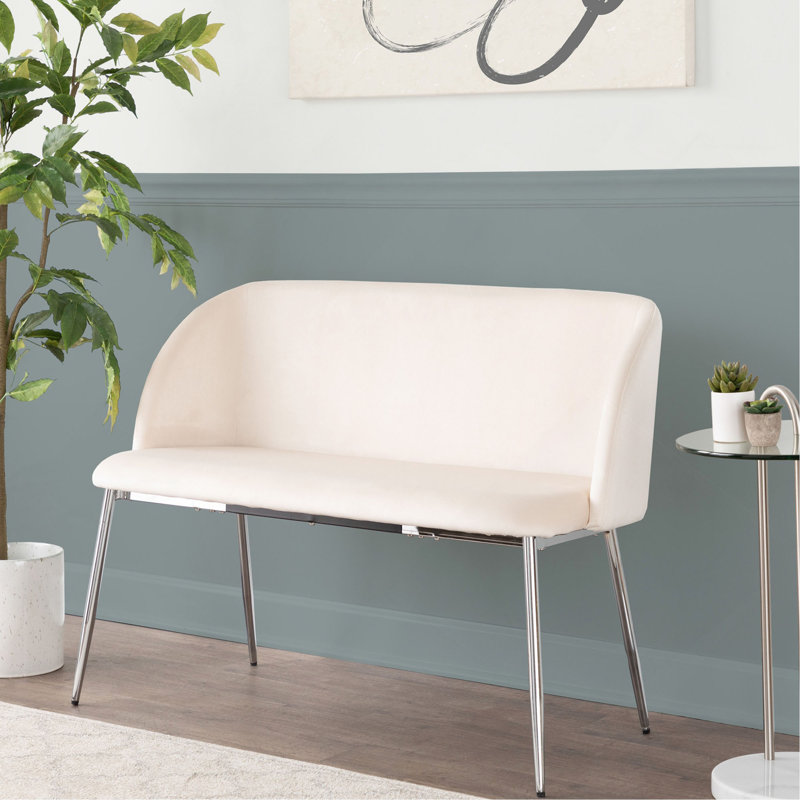 Banc en métal chromé et velours crème