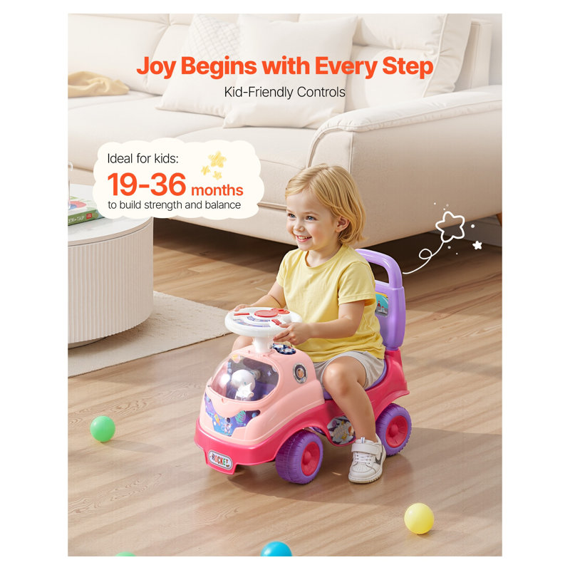 Voiture rose pour enfants avec musique et lumières sur le thème de l'espace rose