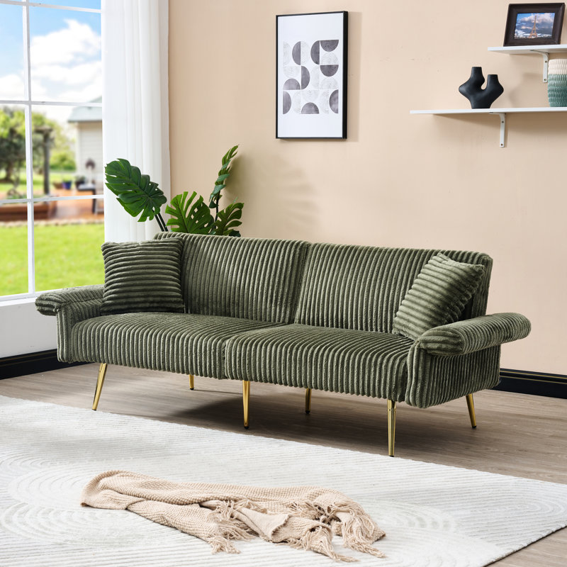 Foldable Double Corduroy Bed, 79 Inch With For Living Room & Compact Spaces Restricted Areas, Green
