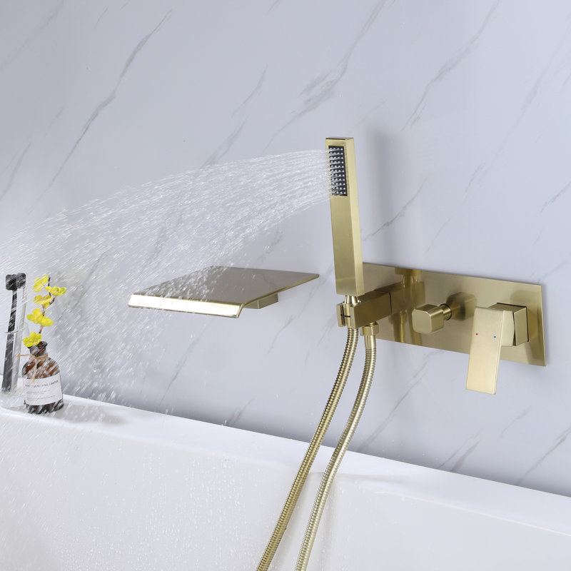 Robinet de baignoire romaine à fixation sur le comptoir avec douche à main, Laiton