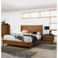 Ensemble de chambre avec tête de lit à panneau 3 pièces couleur noyer et lit double 2 tables de chevet de style Mid-Century moderne