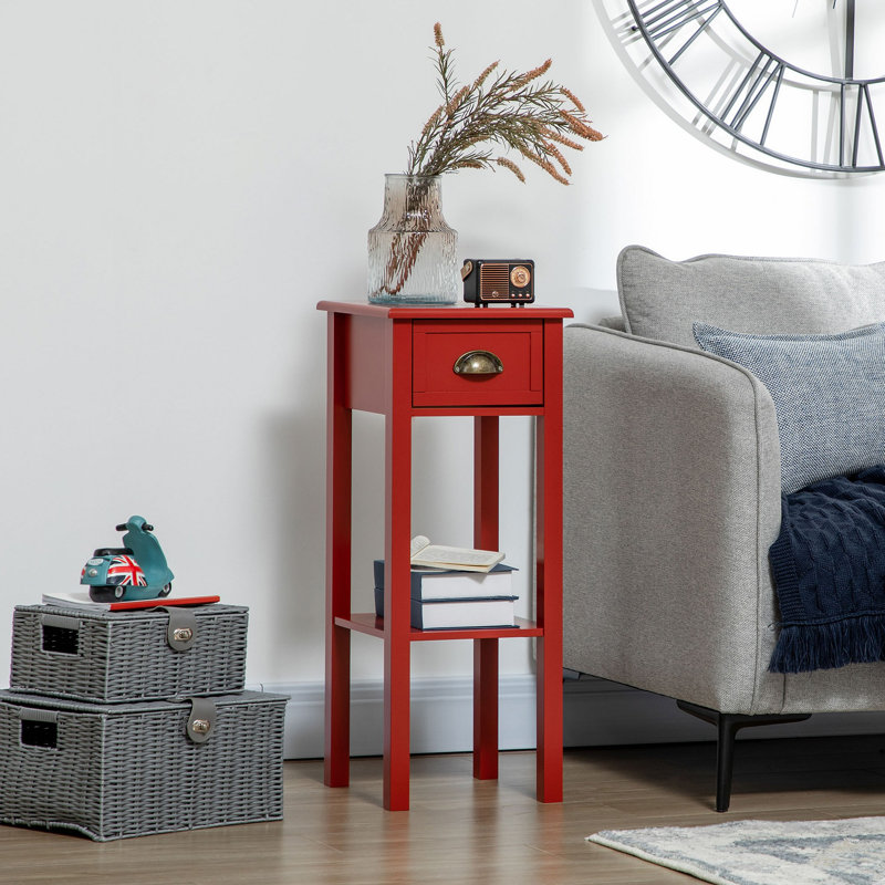 Table d'appoint à 2 niveaux avec tiroir, table de bout étroite avec tablette inférieure, pour le salon ou la chambre à coucher