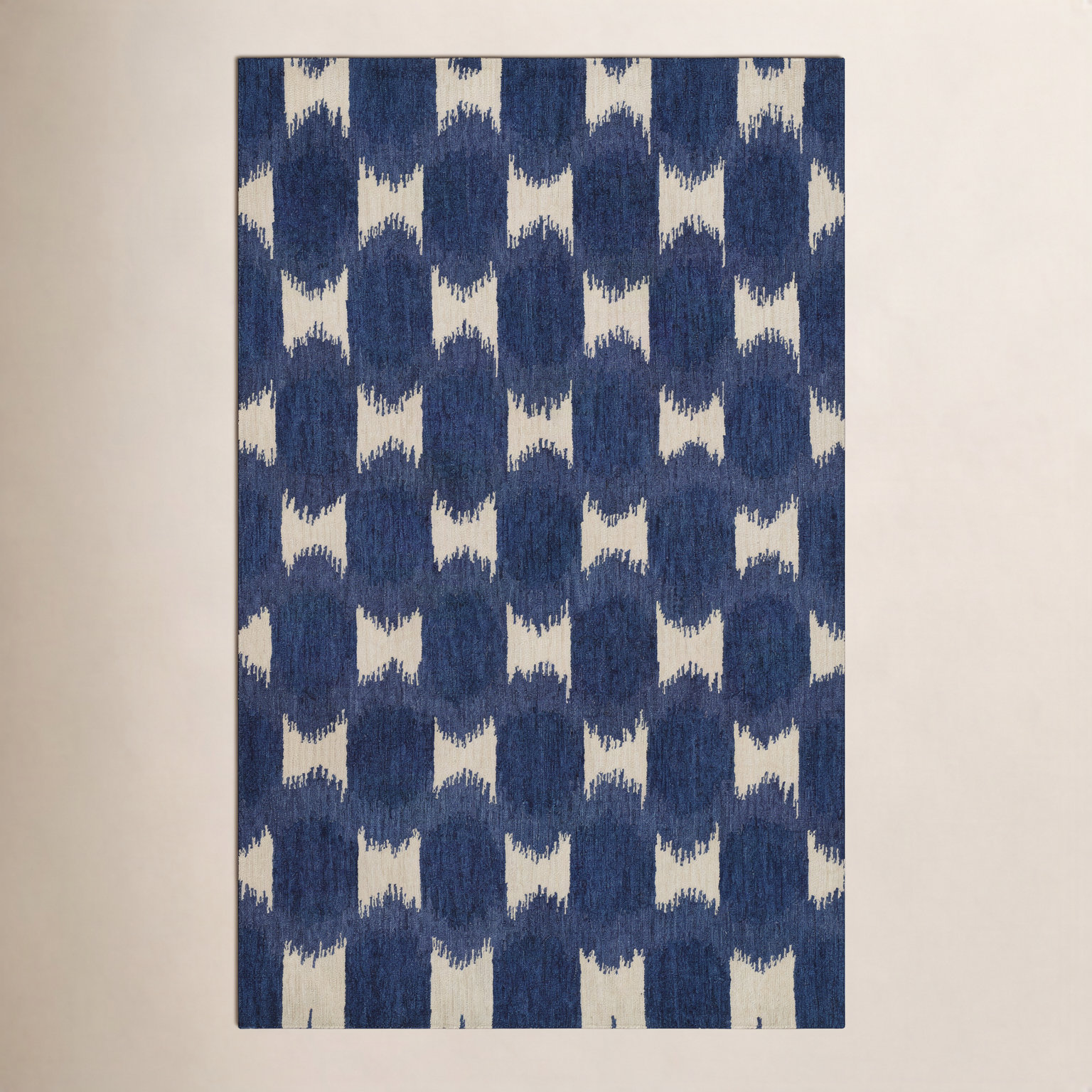 Chiara Navy Beige Hand-Tufted Wool Rug, Rectangle 5' x 8'