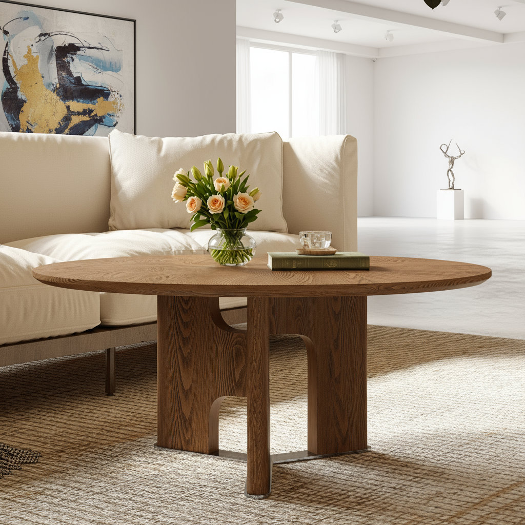 Rustic Ash Ophelia & Co. 31.6-inch Round Rustic Ash Veneer Coffee Table, Perfect ...