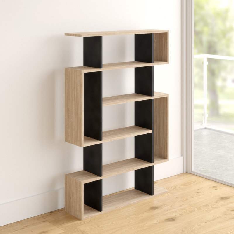 Mito 5 Tiers Wall Mounted Bookcase Modern Display Unit, Oak