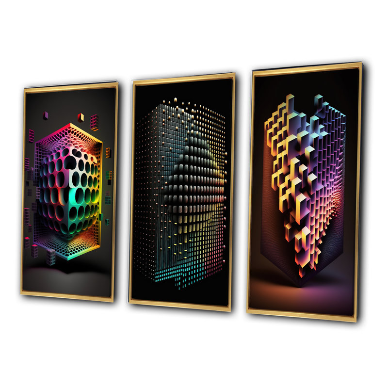 «Multidimensional Luminogram», 3 pièces sur toile, H 28 po x l 36 po, Cadre flottant doré