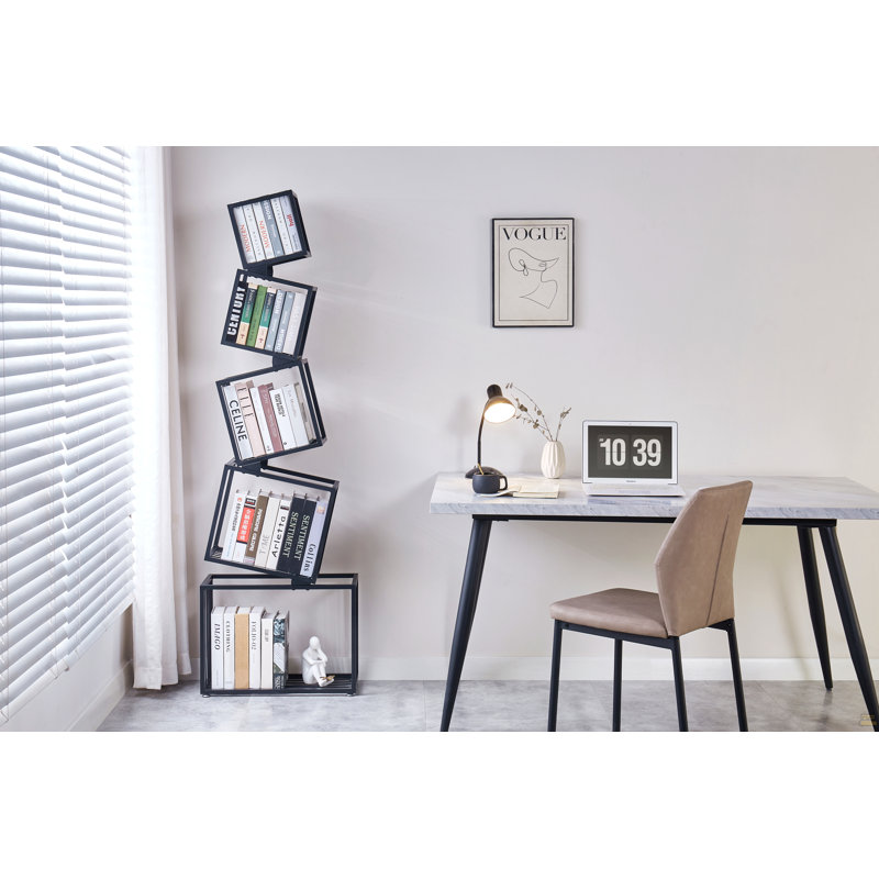 5-Tier Metal Geometric Bookshelf-Modernnarrow Floor Bookcase, Space-Savingorganizer