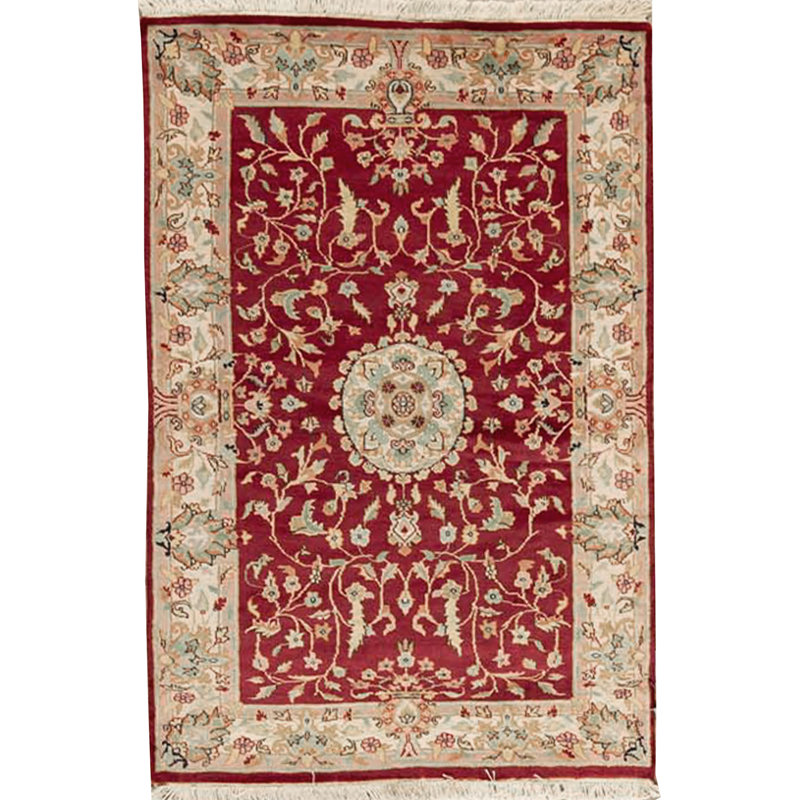 Hand-Knotted High-Quality Red and Ivory Area Rug