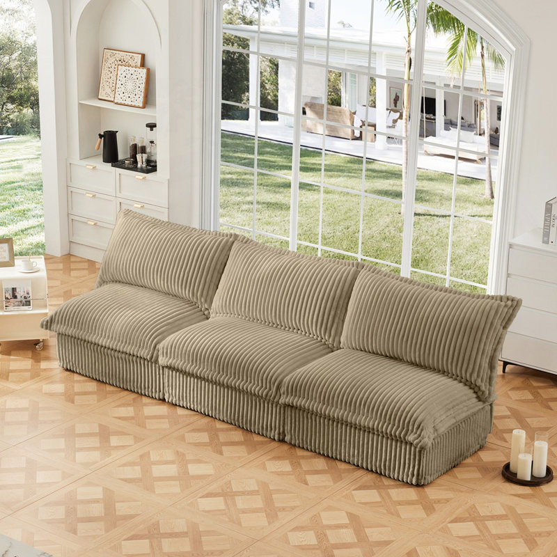 Canapé confortable modulaire en velours côtelé 3 places avec combinaisons polyvalentes, Velours côtelé chameau