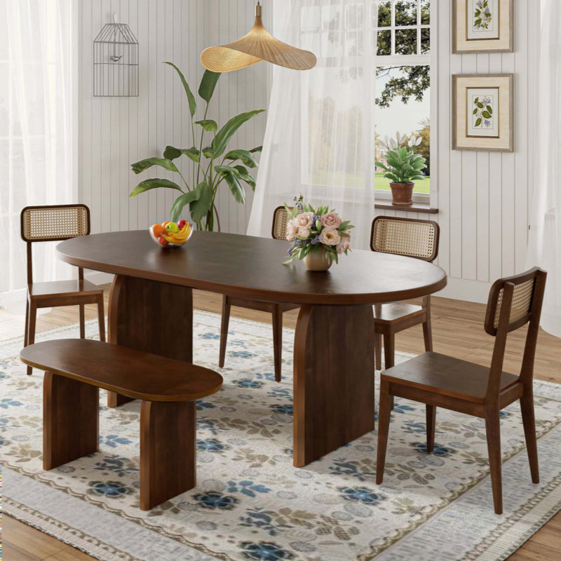 Ensemble de table de salle à manger 6 pièces avec banc, ensemble de chaises de table ovales pour 6 personnes, ensemble de salle à manger de style moderne