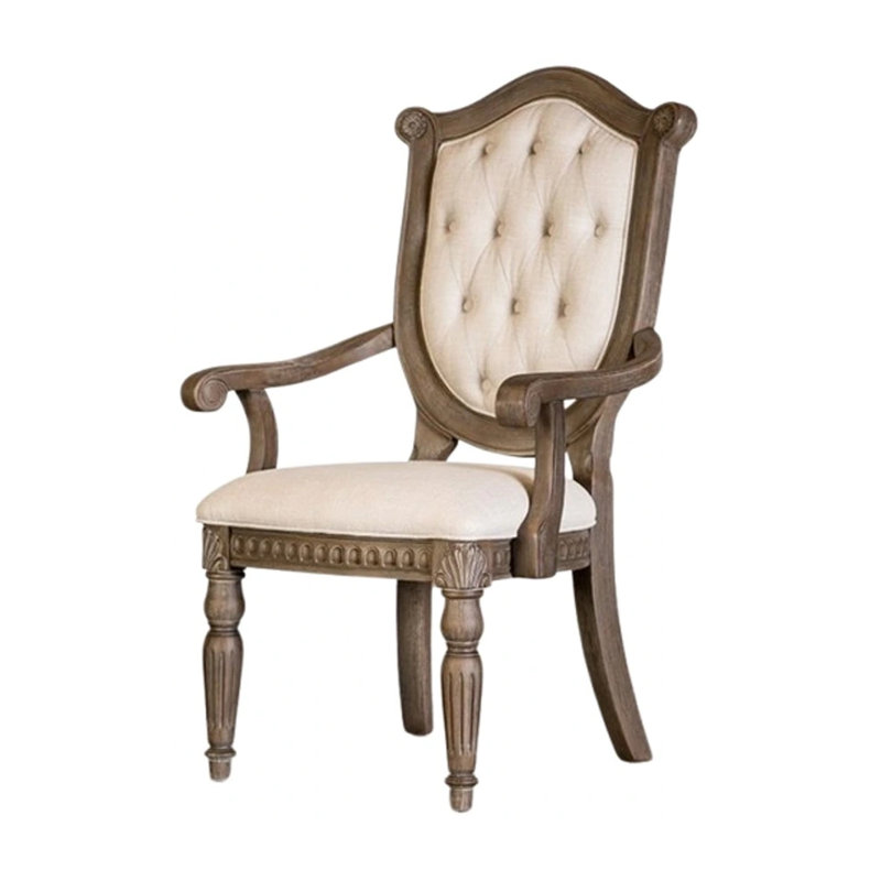 Ensemble de 2 chaises de salle à manger Hama, bois de chêne vieilli, tissu beige touffeté