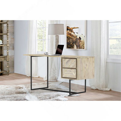 Bureau 2 tiroirs en bois d'acacia naturel