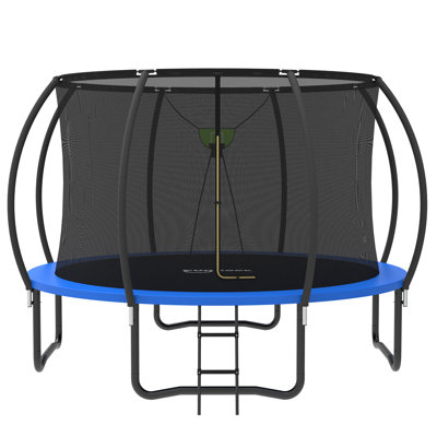 FUNSEEK 14FT Recreational Trampolines with Basket and Basketball Blue&Grey