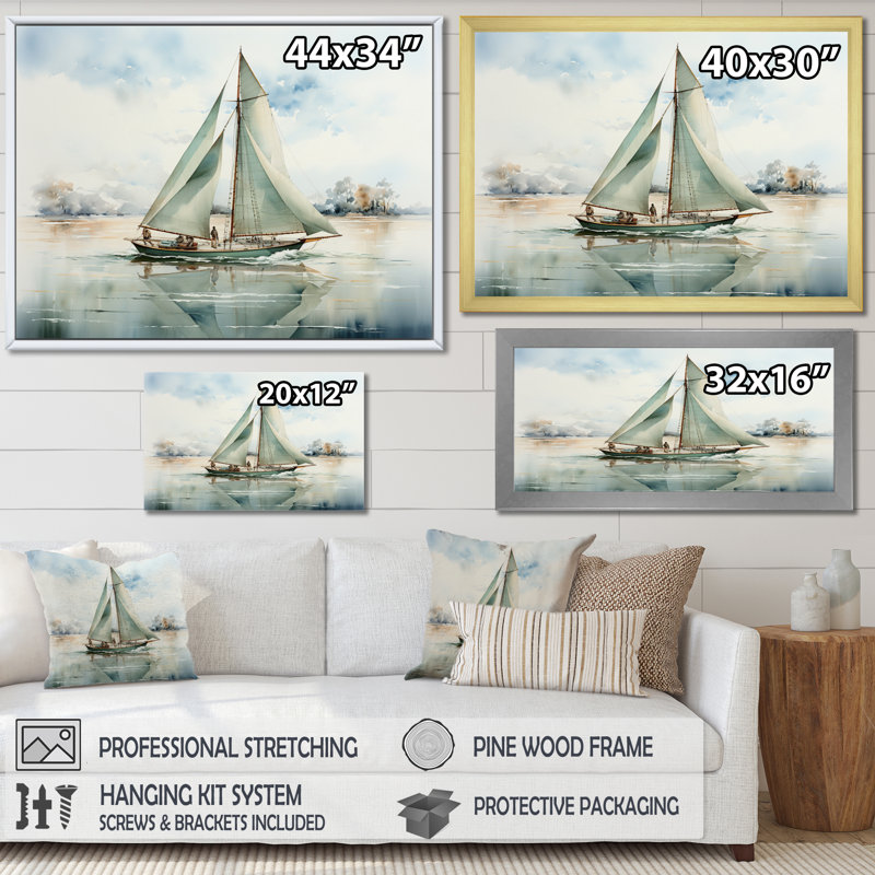 Mininmalisme voilier solitude II - décoration murale nautique et plage, H 24 po x l 32 po x P 1 po, Cadre flottant érable