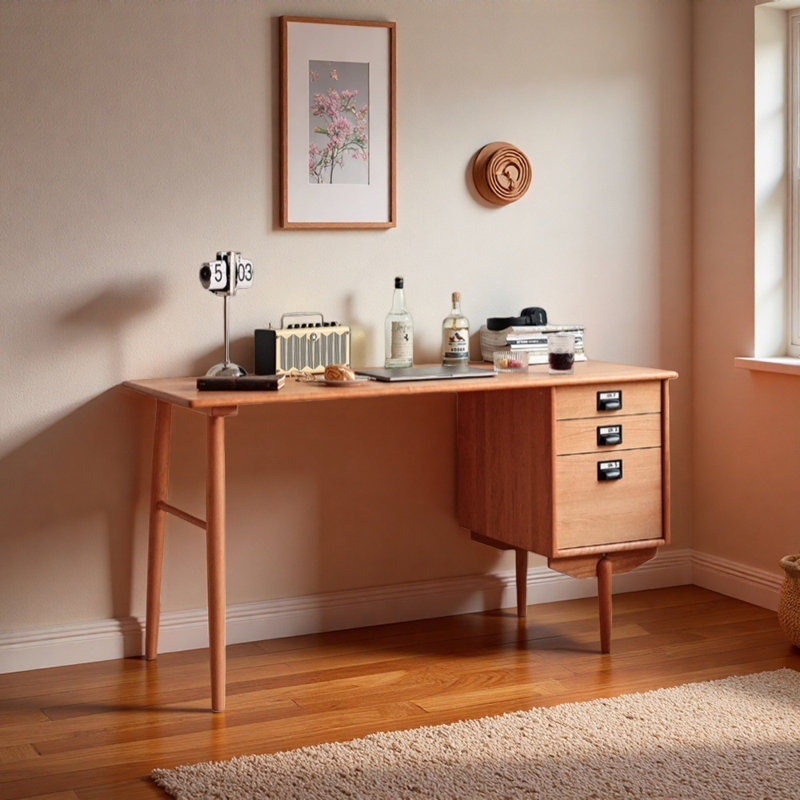 Bureau en bois de cerisier durable à trois tiroirs Exquis, H 29,52 po x l 53,14 po x P 23,62 po