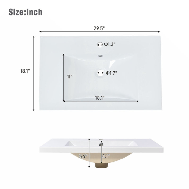 Wenty 29.5'' Resin Rectangular Bathroom Sink