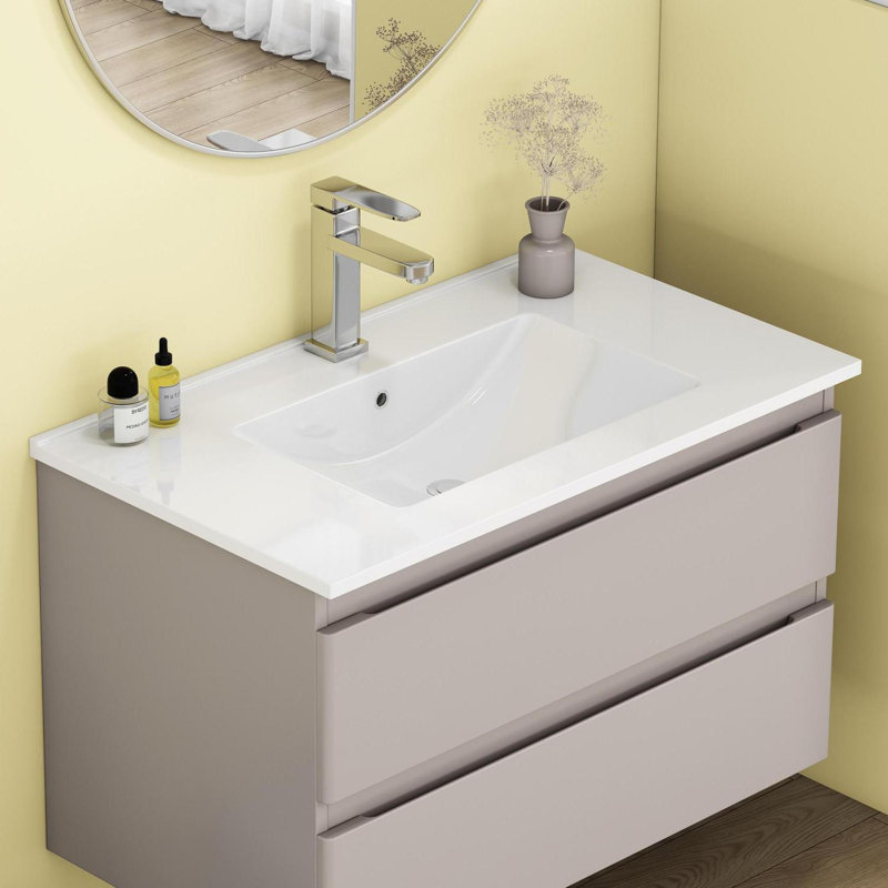 Lavabo 32 po en céramique pour meuble-lavabo 32 po, trou pré-percé pour robinet, conception durable et minimaliste