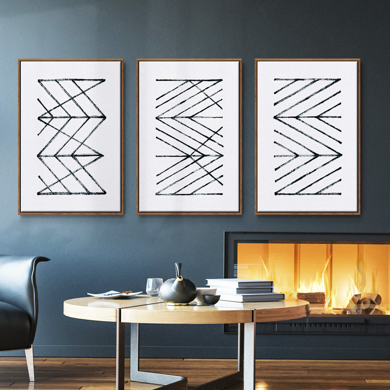 «Geometric Meditation I», ensemble de 3 reproductions encadrées sur toile, Noyer, H 36 po x l 72 po