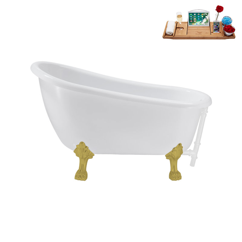 53.1'' x 25.6'' Soaking Acrylic Bathtub, Brushed Gold, Glossy White