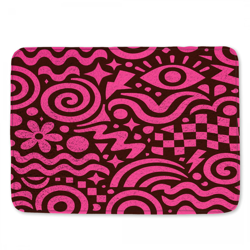 Tapis de bain rose à formes abstraites, 34in W x 21in L